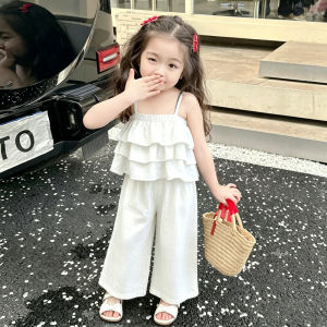 2-8 Y Korean Girls Outfit Kids Suits Sleeveless Top Wide Leg Pants Set For kids Girls Terno OOTD