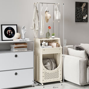 Vision Multi Layer Laundry Basket with Rack Multi Functional Storage Rack with Pulley Bathroom Laundry Hamper Household Folding Storage Rack Living Room Sundries Toy Storage Trolley