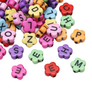 100Pcs 10mm Plastic Acrylic Colorful Plum Blossom Letter Beads Charm for Earring Necklace Bracelet DIY Jewelry Making Accessories