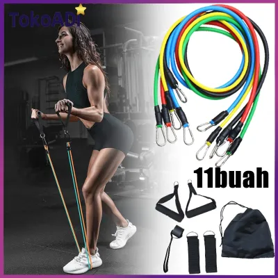 11pcs Power Resistance Tube Set Premium Latex 10-30 Lbs Resistance Bands Fitness Gym