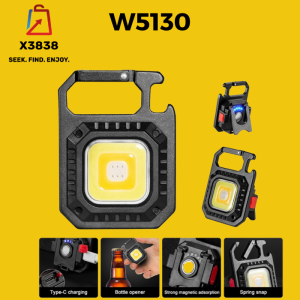Mini COB Flashlights LED Keychain Torch 500 Lumens With Folding Bracket 4 Light 迷你钥匙扣灯露营灯