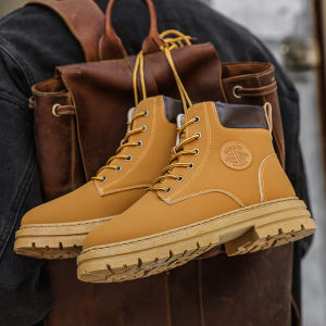 Black Martin Boots for Men Korean Thick Sole High-cut Casual Shoes Fashion Leather Ankle Boots