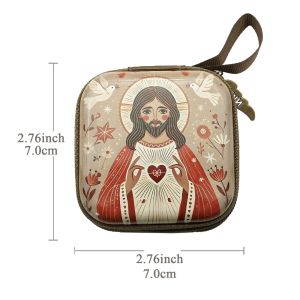 MELODI Virgin Mary Prayer Rosary Storage Bag 7x7cm Zippered Jewelry Box Portable Elegant Prayer Kit Devotees