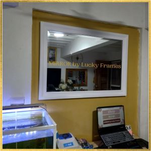 Wall Mirror With White Wood Frame (Salamin) size: 40 inches by 29 inches