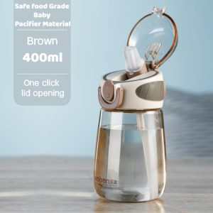 400Ml Water Bottle with Straw Drinking Bottle for Toddlers with Handle Wide Mouth Leak-Proof Cute Straw Bottle