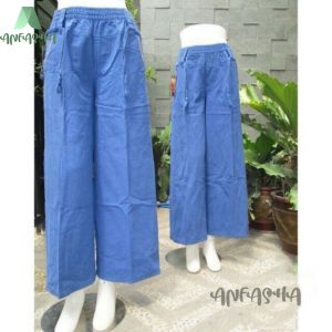 KULOT DENIM JEANS POLOS STANDART DAN JUMBO - Celana Kulot Panjang Wanita Bahan Denim Jeans