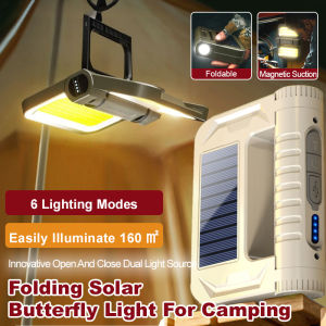 New Camping Outdoor Emergency Light Household Power Outage Lighting Folding Lamp Stall Camping Lamp Super Bright Camping Lamp 露营折叠太阳能蝴蝶灯 Lampu Rama-rama Suria Lipat untuk Perkhemahan