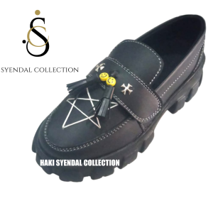 sepatu pria wanita loafer pantople bintang smiley star korea style kulit pu