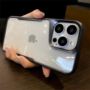 Titanium Case iPhone 15 14 13 12 11 Pro Max XR X XS Max Pelindung Plating Luxury Clear Casing iPhone 11 12 13 14 15 Pro Max XR X XS Max Drop Resistant Large-hole Soft Case