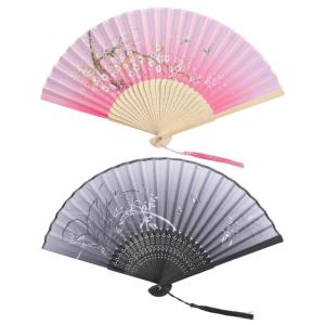 Phụ Nữ Của Hoa Quạt cầm tay Gấp Tay Fan Hâm Mộ Lụa Tre Cầm Tay Fan Cho Nhà Thờ đồ trang trí đám cưới Quà Tặng