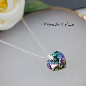 [Studs & Such] 925 Silver Necklace With Heart-Shaped Genuine Austrian Crystal Pendant