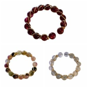 GUDAN 3PCS จิวเวลรี่นิ้ว แหวนลูกปัดกลม ปรับได้ หรูหราเบา แหวนเปิด วินเทจ ลูกปัดหิน แหวนลูกปัดหลากสี สาว