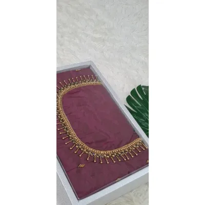 Simple purple Bridal Pure silk ariwork Saree Blouse Material (hand made unstitched ready stock) Fabric & Material