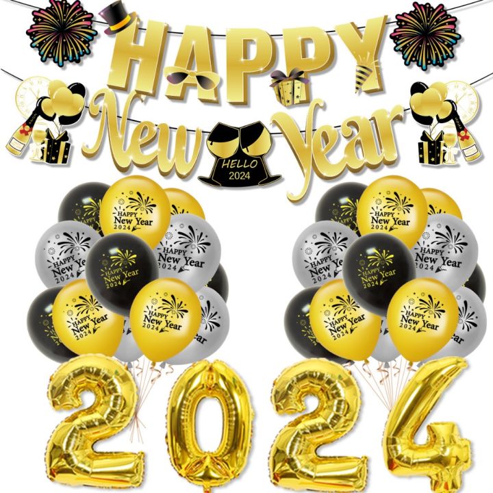 2024 Happy New Year Balloon Banner Photo Props Set Cheer 2024 Five ...