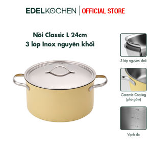 Nồi inox 3 lớp nguyên khối Edelkochen Classic L Collection size 2024cm – Màu Honey Yellow