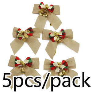 ปมผีเสื้อลายตารางหมากรุกคริสต์มาส8ซม. 5ชิ้น/แพ็คพร้อมกระดิ่งของตกแต่งบ้านวันคริสต์มาสงานเฉลิมฉลองปีใหม่ทำมือสร้อยคอจิวเวลรี่