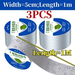 3PCS 5M Aluminum Foil Tape Roof Leakproof Waterproof Tape Super Fix Repair Wall Crack Easy To Use High Temperature Resistance Leak Sticker Butyl Sealing Self Adhesive Tape