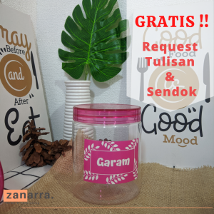 Toples Gula Kopi 650 1000 1300 ml warna Tutup Bening pink Tempat Susu Tempat  Bumbu Toples Spagety Minimails Wadah Bumbu Dapur Zanarra Toples bumbu ada tulisannya free label  toples plastik toples set unit  ada nama tepung terigu
