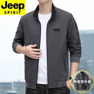 JEEP SPIRIT 2023 เสื้อโค้ทสองด้านสำหรับผู้ชายฤดูใบไม้ผลิและฤดูใบไม้ร่วงชายหนุ่มยืนคอธุรกิจเสื้อลำลอง
