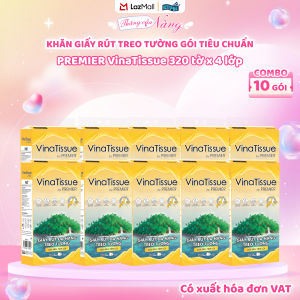 [COMBO 10 GÓI  KHÔNG MÓC TREO] Giấy rút treo tường PREMIER Vinatissue 4 lớp - 100% bột giấy nguyên sinh không chất tẩy 320 tờ/gói tiêu chuẩn - Chính hãng