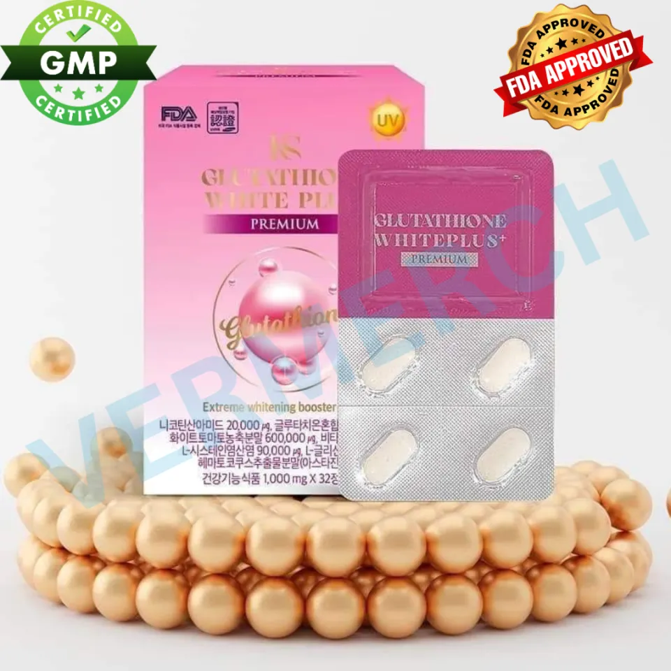 Authentic KS Glutathione White Plus+ for Skin Whitening and Brightening  from Korea (32 Tablets) KS Underarm Cream Vita UV Sun Cream Collagen and  Whitening Soap and Acne Soap White Plus