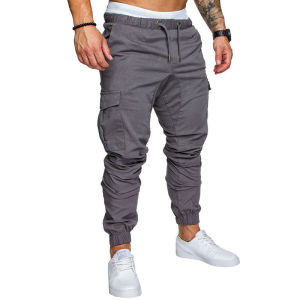 Naimo Mens Trousers Workwear Multi-pocket Solid Color Trousers Mens Woven Fabric Casual Pants Leggings