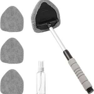 Windshield Cleaning Tool Microfiber Car Window Cleaner with 4 Reusable and Washable Microfiber Pads and Extendable Handle