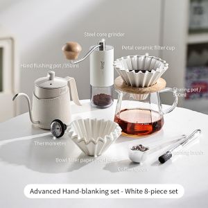 BINCOO Coffee Dripper Set with Grinder Hand Brewer Set Pink Ceramic Household Filter Cup Coffee Utensils Set
