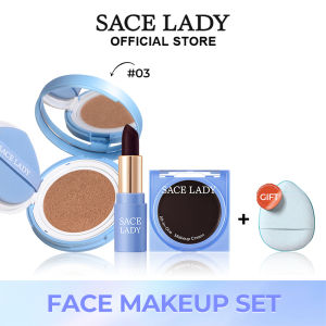 SACE LADY BB Cushion SPF50+++ Natural Lasting+Natural Pigmented Blush Cream+Long Lasting Tinted Lip Balm Multi Daily Face Makeup Kit
