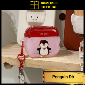 Vỏ case ốp airpod Penguin Đỏ cao cấp bảo vệ dành cho tai nghe 1/2/3/4/Pro/Pro 2 I 88Mobile