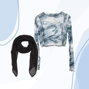 One Set Wanita Hijab Kekinian Paris Premium & Baju Crop Top Vintage & Celana Kulot Hitam Crinkel 22B