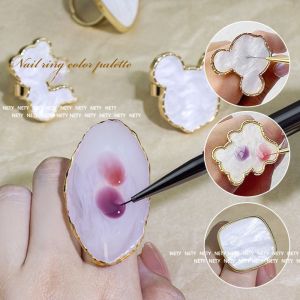 1pc Butterfly Leaf Shaped Nail Art Palette With Adjustable Finger Rings DIY UV Gel Color Manicure