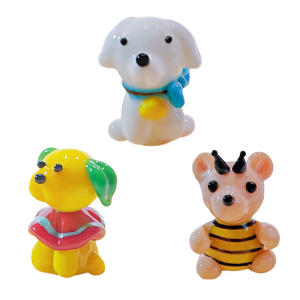 Artistic Animal Statue Cartoon Dog Bear Miniature Figurine Decorations Premium Glass Craft Car Accessories