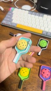 PixelBlock3D Pickleball Paddle Fidget Keychain Clicky Clicker Dink Dinky