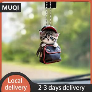 [COD] MUQI Ship within 24 hours Car Hanging Pendant Rearview Mirror Decoration Backpack Cat-Shaped 2D Acrylic Hanging Ornament Car Interior Decor Handmade Craft