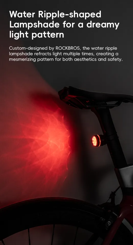 ROCKBROS Team Sync Bicycle Smart Taillight Waterproof Brake Sensing Cycling  Tail Light Type-C Rechargable Water Ripple-shaped MTB Road Bike Rear Light