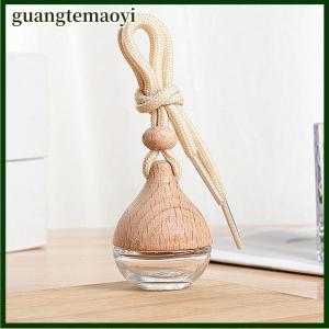 guangtemaoyi 6ml Rỗng Xe làm mát không khí Mặt dây chuyền nước hoa chai thủy tinh với mũ gỗ bơm lại xe Tinh dầu khuếch tán chai