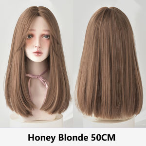 Womens 50cm Middle Part Straight Layered Wig Heat-Resistant Synthetic Hair in 3 Colors