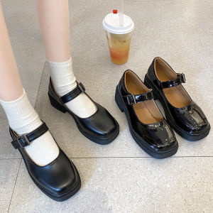 Japanese Retro Zhen Shoes Womens Cute Knot Buckle JK Uniform Single Shoes Flat Block Heel Small Leather Shoes One