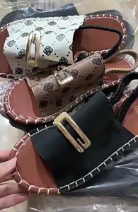 [Free Shipping] Flat Beach Sandals 2025 Summer New Model Metal Large Size Fabric Sandals