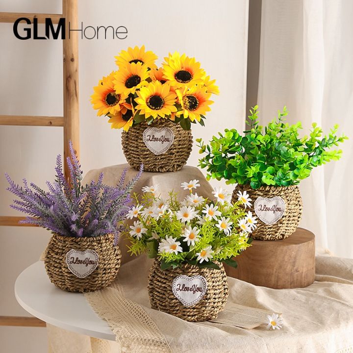 LUEUR Set Of 6 Potted Artificial Flowers Fake Flowers With Vase Faux - View #3