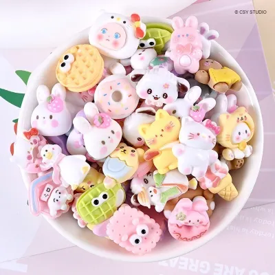 Cute Arcylic Beads Set Charm Resin Beads Charm Bead Charms Cream Set Guka Keychain Craft Kit DIY Hair Clip Cream Glue