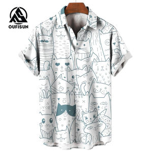 Dễ thương áo cho mèo người đàn ông của quá khổ Áo sơ mi quần soóc rộng tay áo áo teen Áo sơ mi