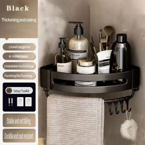 Bathroom WC Wall Shelf Triangle Shower Storage Rack Bath Shampoo Wall Free Punching Black Toilet Corner Shelf Kitchen Accessory