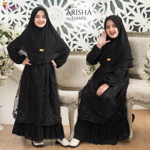 Baju Gamis Anak Perempuan Arisha Bahan Brokat Kombinasi Ceruti Kekinian Mewah Usia 5 6 8 10 12 tahun Labella