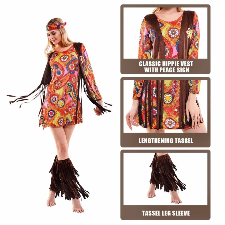 Women's Hippie Dress Halloween Groovy Shirt 60s 70s Peace Love