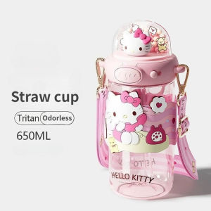 Sanrio Kawaii Hello Kitty Large Capacity Straw Cup Japanese Cartoon Kuromi Melody Portable Water Cup Childrens Festival Gift2026