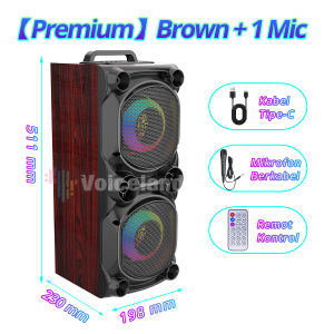 FULL BASS Speaker Bluetooth Karaoke 2 Mikrofon Kabel Besar Super Bass Salon Aktif RGB USB 6 Inch X2