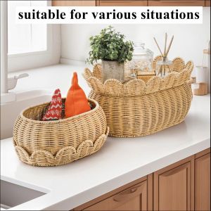 Rattan fan-shaped storage basket hand-woven lace with lid storage basket room decoration storage storage box