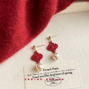 MEEU Heart New Year Earrings Chinese Style Red Snake Year Drop Earring Creative Pearl Ear Jewelry Accessories Women